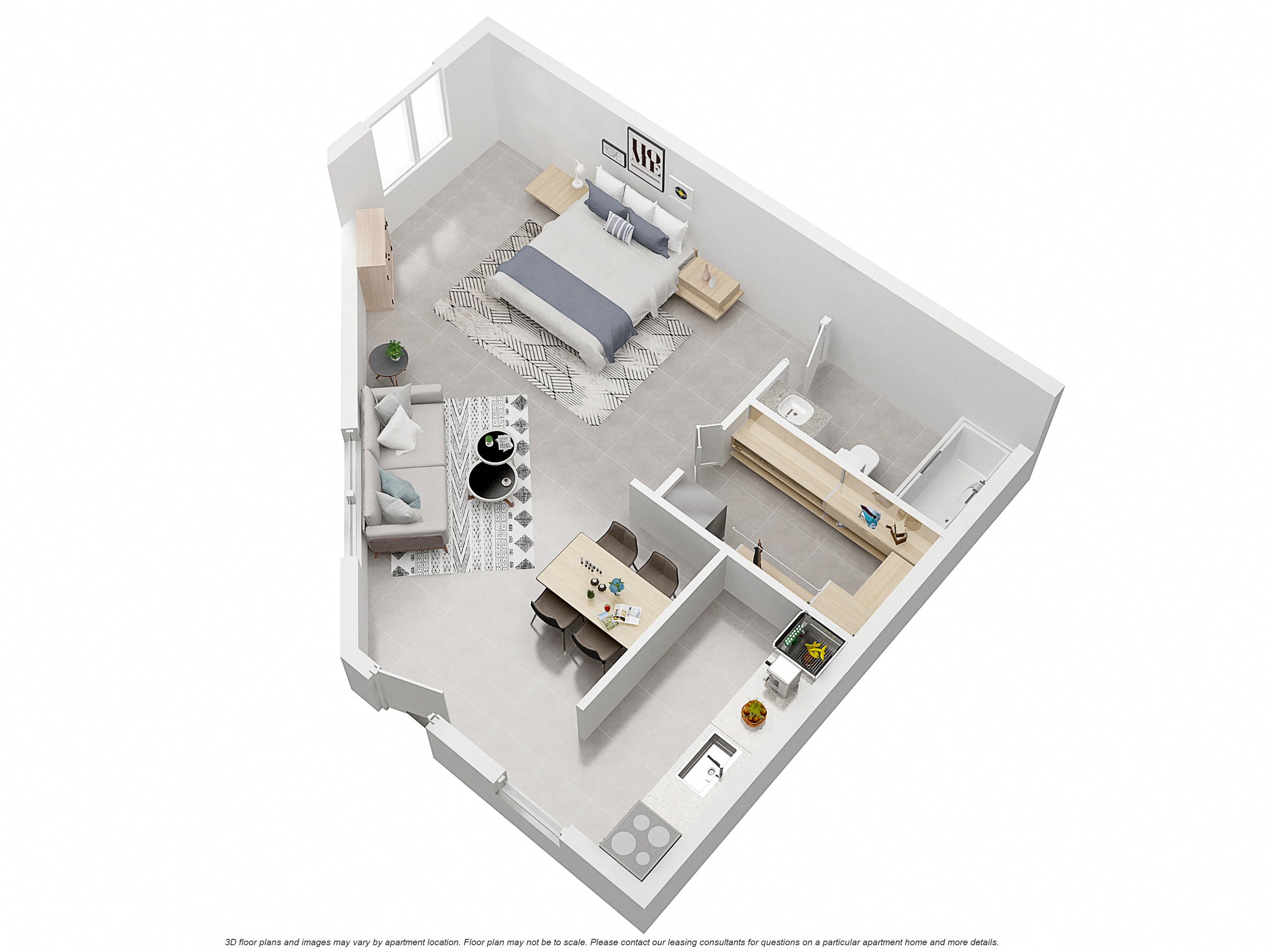 Floor plan for studio, 1 bath, 520 sqft